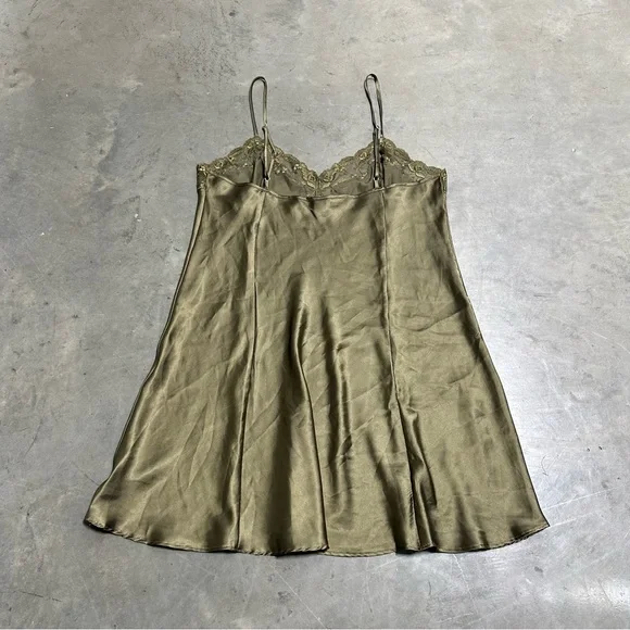 Vintage 2000s Olive Green Victorias Secret Satin Slip Dress - Picture 3 of 5